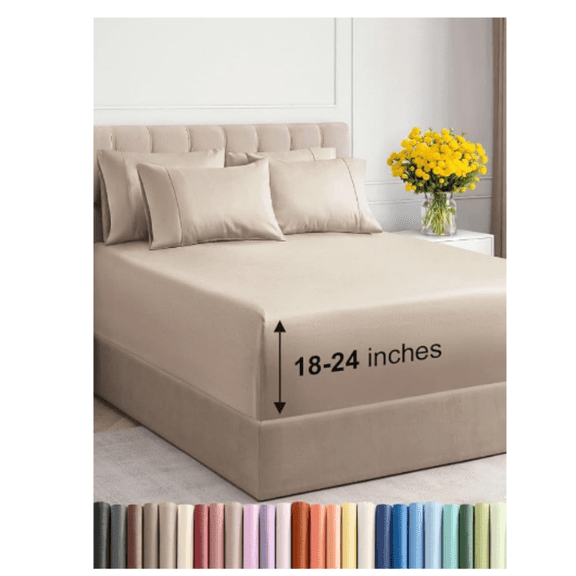 Extra Deep King Sheet Set - 6 Piece Breathable and Cooling Sheets - Hotel Luxury Bed Sheets Set - Easy & Secure Fit - Soft, Wrinkle Free and Comfy Sheets Set - Wheat Sheet Set with Extra Deep Pockets