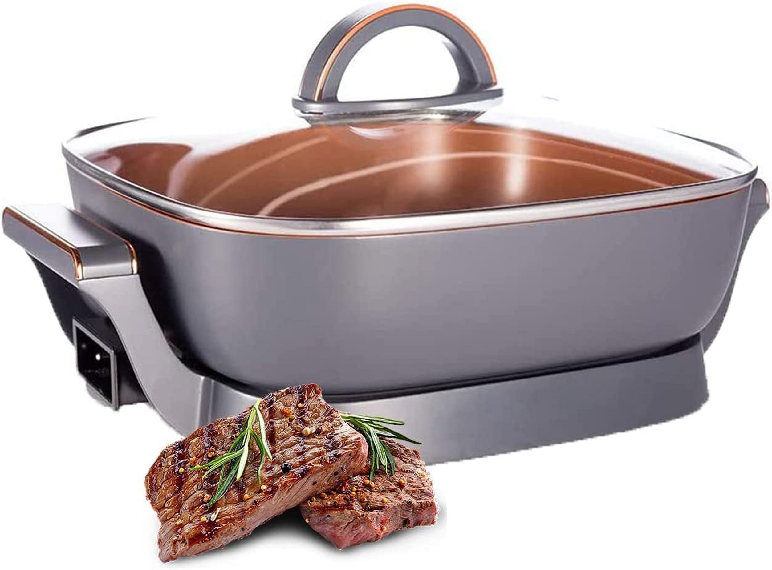 Extra Deep Nonstick Electric Skillet Scratch Resistant Serves 3 to 5 People (6Qt.)