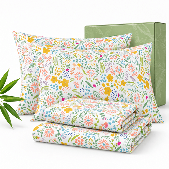 Extra Deep Pocket 18-24" King 4-piece Sheet Set - Sheets Blend Rayon Derived From Soft & Breathable Featuring Floral