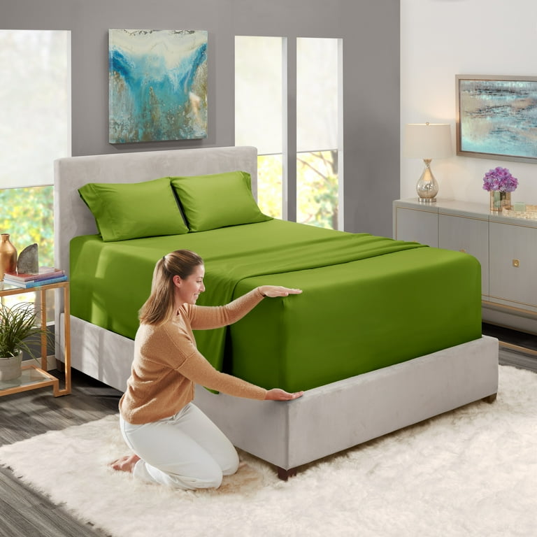 Extra Deep Pocket 3 Piece Bed Sheets Set 18 24 Super Deep Fitted Sheet Fits High Profile Mattresses with Toppers Luxury Soft Double Brushed Microfiber Hypoallergenic Twin XL Calla Green Walmart