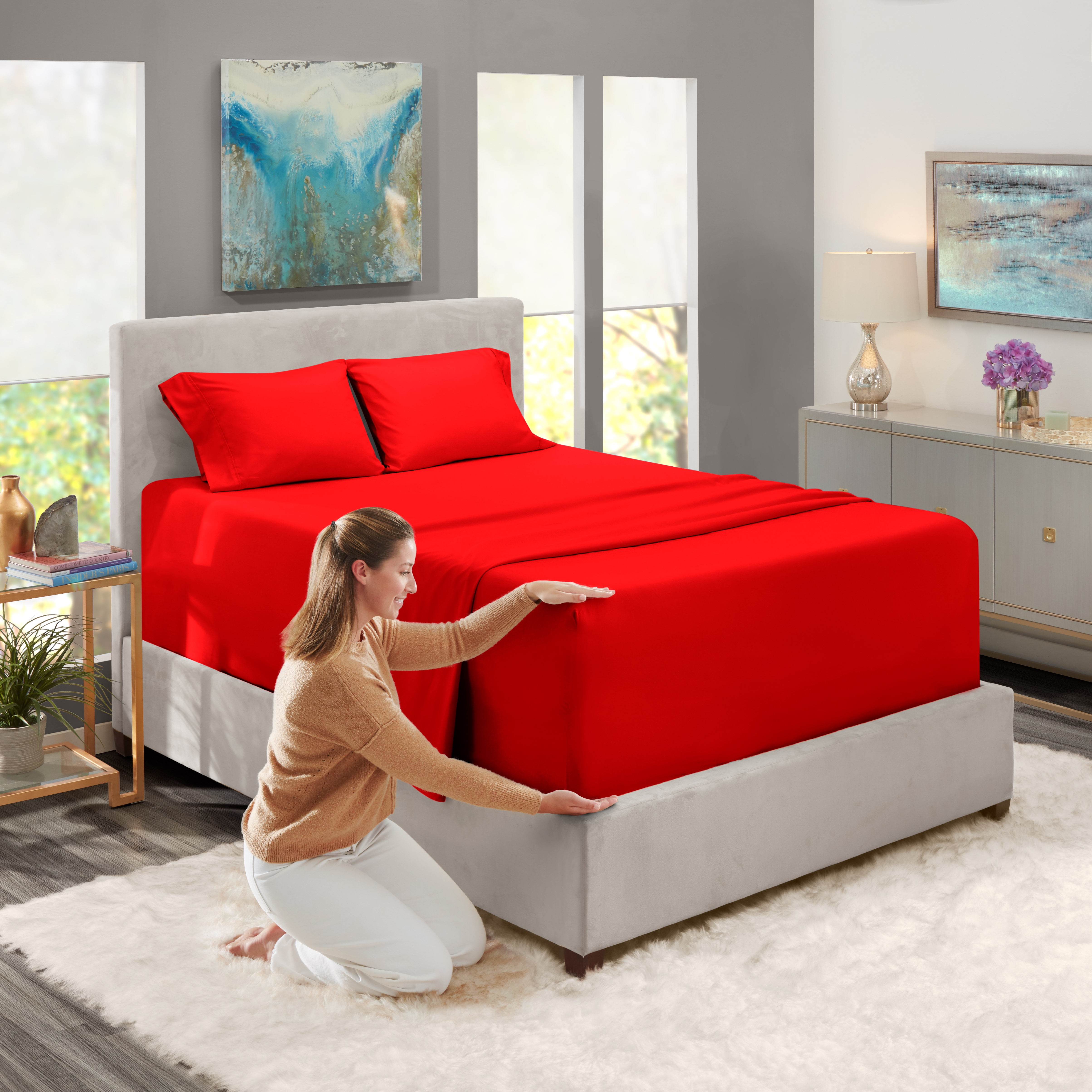 Extra Deep Pocket 4Piece Bed Sheets Set , 18"24" Super Deep Fitted