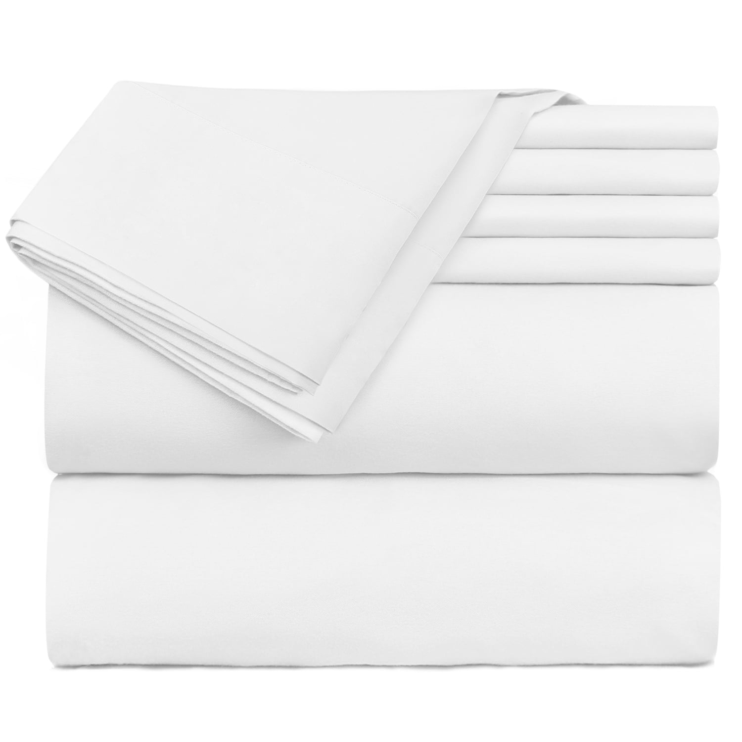Extra Deep Pocket 6 Piece Bed Sheet Set – Super Deep Fitted Sheet Fits Mattress from 18-24 inces Depth – Double Brushed Microfiber Sheets with 4 Pillow Cases, California King, White