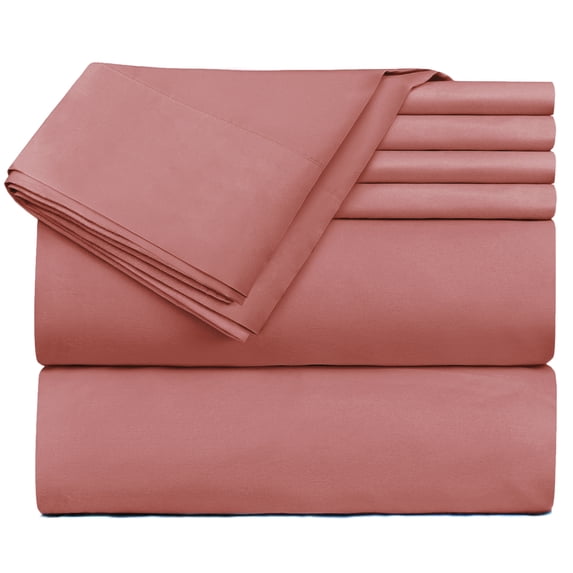 Extra Deep Pocket 6 Piece Bed Sheet Set – Super Deep Fitted Sheet Fits Mattress from 18-24 inces Depth – Double Brushed Microfiber Sheets with 4 Pillow Cases, California King, Misty Rose