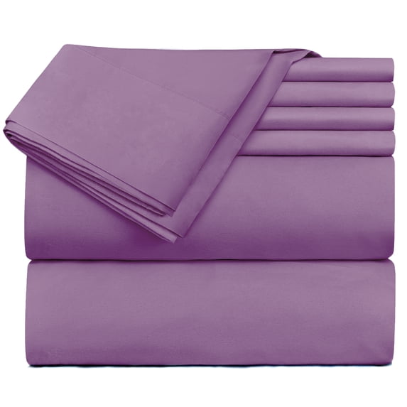 Extra Deep Pocket 6 Piece Bed Sheet Set – Super Deep Fitted Sheet Fits Mattress from 18-24 inces Depth – Double Brushed Microfiber Sheets with 4 Pillow Cases, California King, Lavender Dream