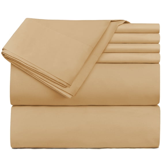 Extra Deep Pocket 6 Piece Bed Sheet Set – Super Deep Fitted Sheet Fits Mattress from 18-24 inces Depth – Double Brushed Microfiber Sheets with 4 Pillow Cases, Full, Camel