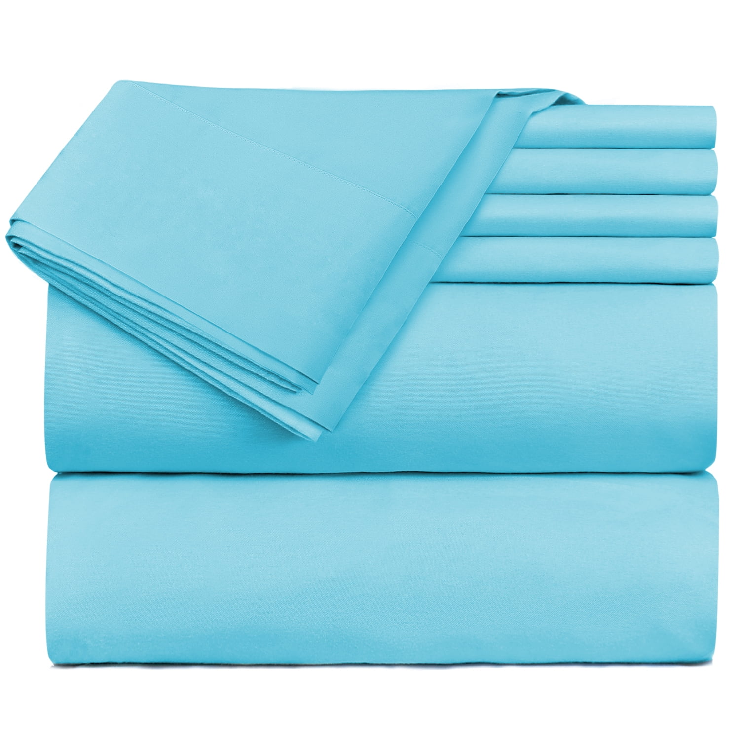 Extra Deep Pocket 6 Piece Bed Sheet Set – Super Deep Fitted Sheet Fits Mattress from 18-24 inces Depth – Double Brushed Microfiber Sheets with 4 Pillow Cases, King, Beach Blue