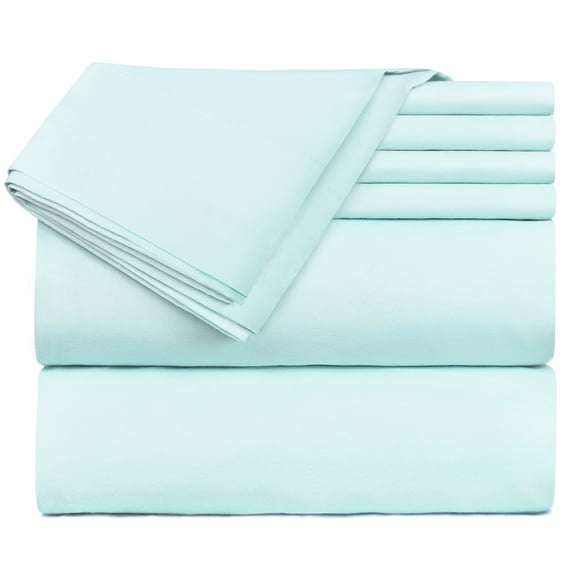 Extra Deep Pocket 6 Piece Bed Sheet Set – Super Deep Fitted Sheet Fits Mattress from 18-24 inces Depth – Double Brushed Microfiber Sheets with 4 Pillow Cases, Split King, Aqua Blue