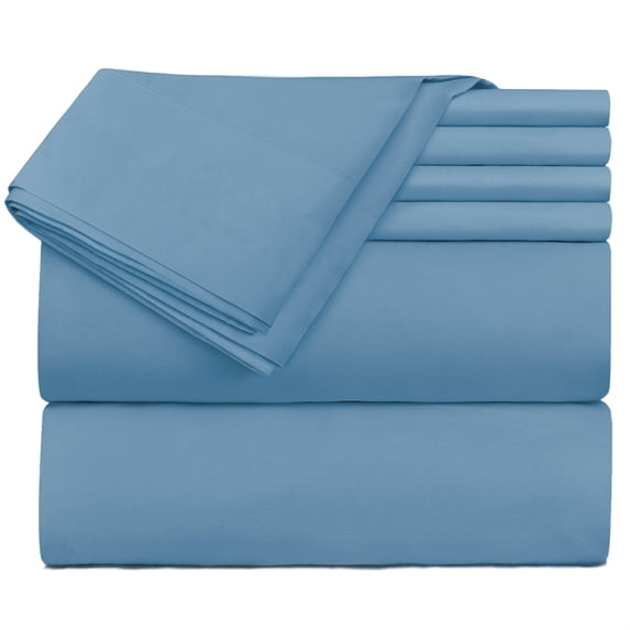Extra Deep Pocket 6 Piece Bed Sheet Set – Super Deep Fitted Sheet Fits Mattress from 18-24 inces Depth – Double Brushed Microfiber Sheets with 4 Pillow Cases, Split King, Blue Heaven
