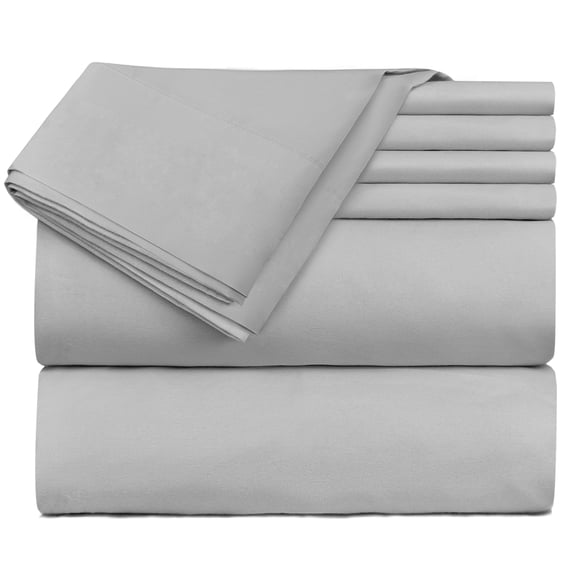Extra Deep Pocket 6 Piece Bed Sheet Set – Super Deep Fitted Sheet Fits Mattress from 18-24 inces Depth – Double Brushed Microfiber Sheets with 4 Pillow Cases, Split King, Silver