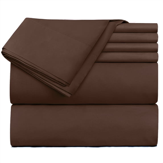 Extra Deep Pocket 6 Piece Bed Sheet Set – Super Deep Fitted Sheet Fits Mattress from 18-24 inces Depth – Double Brushed Microfiber Sheets with 4 Pillow Cases, Split King, Brown