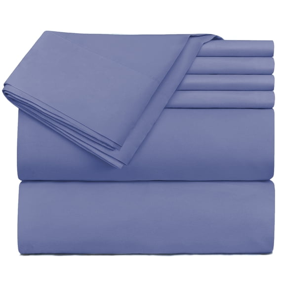 Extra Deep Pocket 6 Piece Bed Sheet Set – Super Deep Fitted Sheet Fits Mattress from 18-24 inces Depth – Double Brushed Microfiber Sheets with 4 Pillow Cases, Split King, Steel Blue