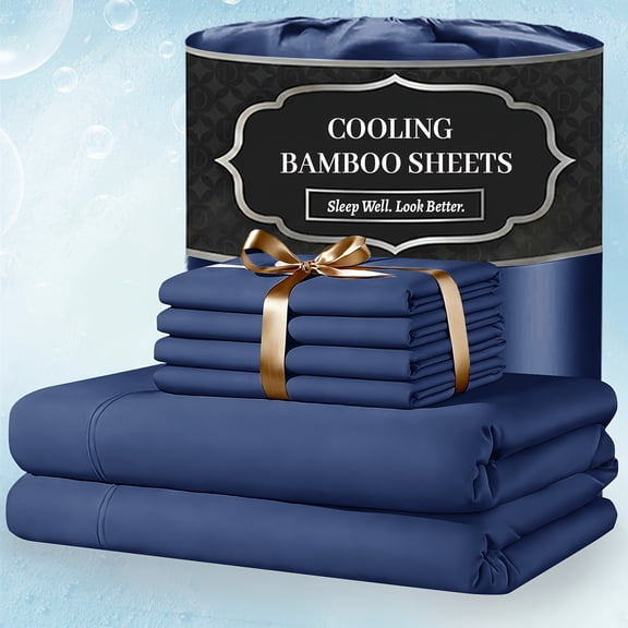 Extra Deep Pocket Bamboo Bed Sheet Set, Breathable Cooling Hotel Luxury Soft Wrinkle-Free Fitted Sheet & Pillowcase Set for Extra Deep Mattresses, Twin/Full/Queen/King Size
