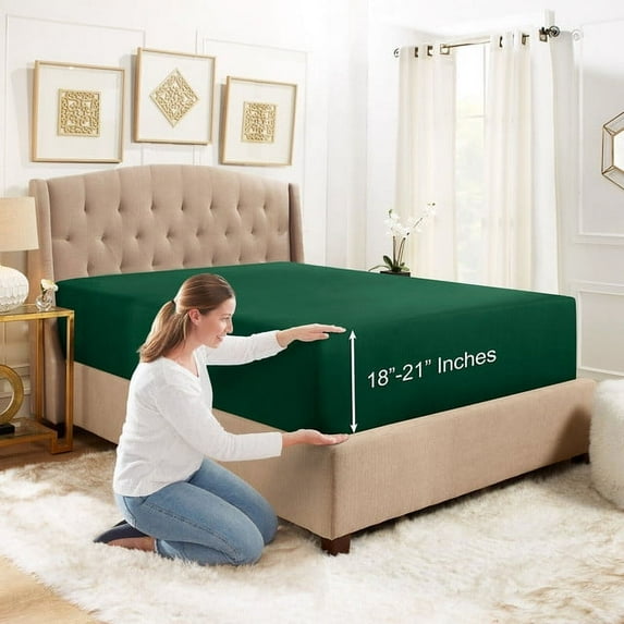 Extra Deep Pocket Fitted Sheet Elastic Corner Straps Fitted Sheets 18" - 21" King Size Hunter Green Color