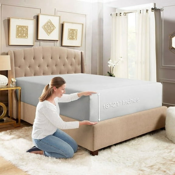 Extra Deep Pocket Fitted Sheet Elastic Corner Straps Fitted Sheets 18" - 21" Twin Size Silver Light Gray Color
