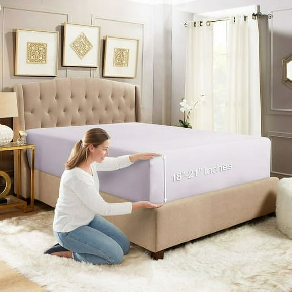 Extra Deep Pocket Fitted Sheet Elastic Corner Straps Fitted Sheets 18" - 21" Twin XL Size Gray Lavender Color