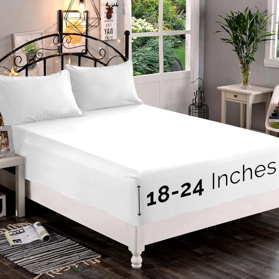Elegant Comfort 1500 Series Twin Fitted Sheet, 18" Deep Pocket Cooling Microfiber Bed Sheet, White