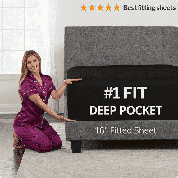 Extra Deep Pocket Fitted Sheet - Soft Microfiber - Perfect Fit for Deep Mattress - King Size, Black