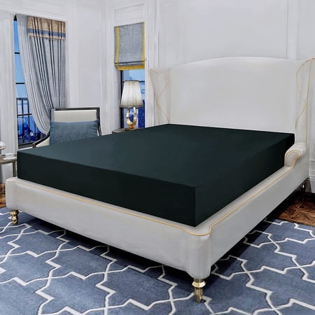 Extra Deep Pocket Fitted Sheet - Ultra-Soft, Wrinkle-Free Microfiber, Fully Elasticized for Mattresses up to 16 Inches, Machine Washable, Queen Black