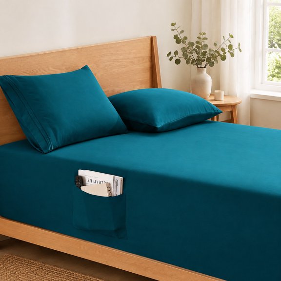 Extra Deep Pocket Full Fitted Sheet Only, Teal, Soft Wrinkle Resistant Bed Sheet for Mattress