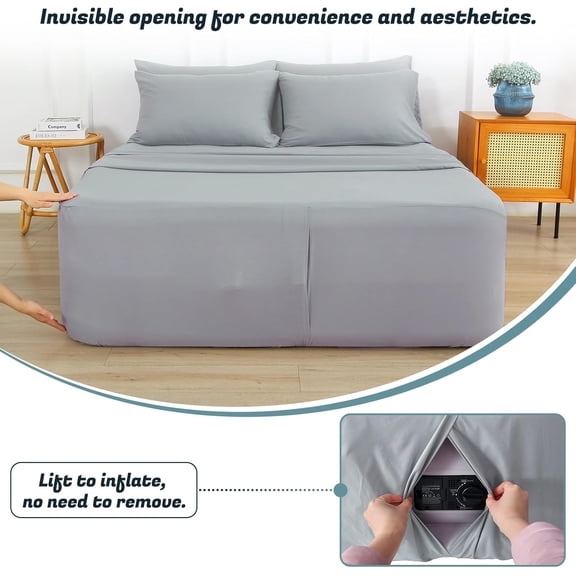 Extra Deep Pocket Full Sheet Set for Air Mattress, 6 Piece Air Bed Sheets Set with 18-24 Inches Depth, Soft & Breathable Inflatable Bed Sheet Set with Flat Sheet, Fitted Sheet and Pillowcases, Grey