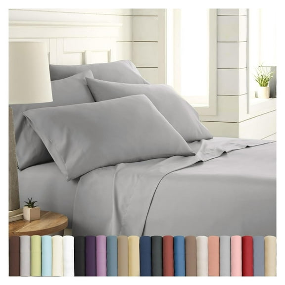 Extra Deep Pocket Full Size Sheets Set, 6-Piece Ultra-Soft Microfiber Bed Sheets with 21" Deep Fitted Sheet Full, Oversize Flat Sheet, 4 Large Pillowcases, Steel Grey