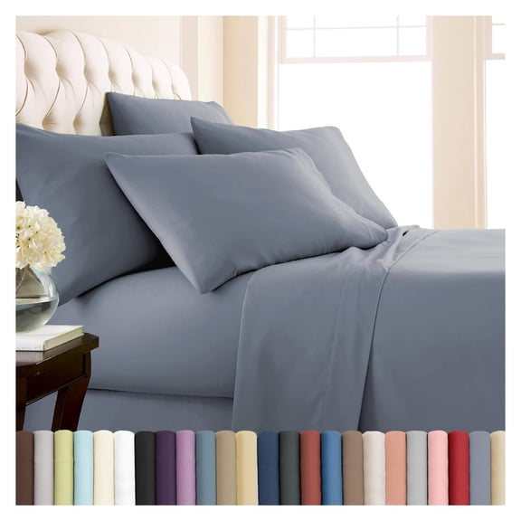 Extra Deep Pocket King Sheet Set, 6-Piece Ultra-Soft Microfiber Bed Sheets with 21" Deep King Fitted Sheet, Oversized Flat Bedsheet, 4 Pillowcases, Slate Blue