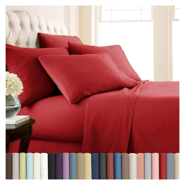 Extra Deep Pocket King Sheet Set, 6-Piece Ultra-Soft Microfiber Bed Sheets with Oversized Flat and 21" Deep King Fitted Sheets, 4 Pillowcases, Chili Pepper Red