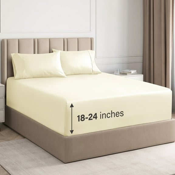 CGK Linens 4-Piece Extra Deep Pocket Sheet Set - King Size Breathable & Cooling Bed Sheets Fits 18"-24" Mattresses, Off White