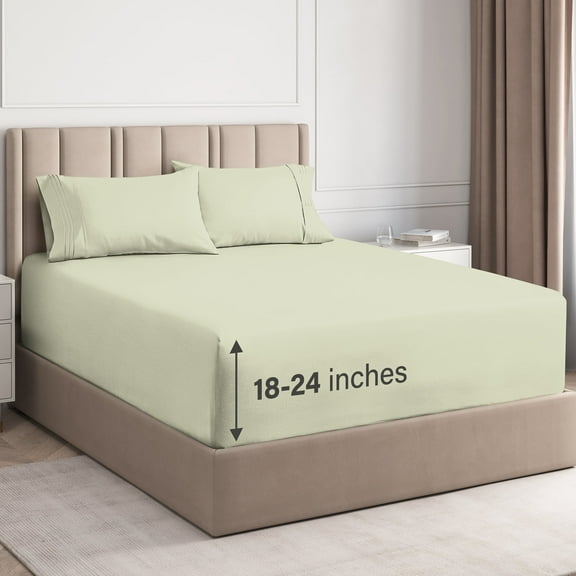 CGK Linens 4-Piece Extra Deep Pocket Sheet Set - King Size Breathable & Cooling Bed Sheets Fits 18"-24" Mattresses, Light Sage Green