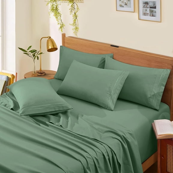 Extra Deep Pocket King Sheets - 6 Pieces Hotel Luxury Microfiber Sheet Set - Ultra Soft Green