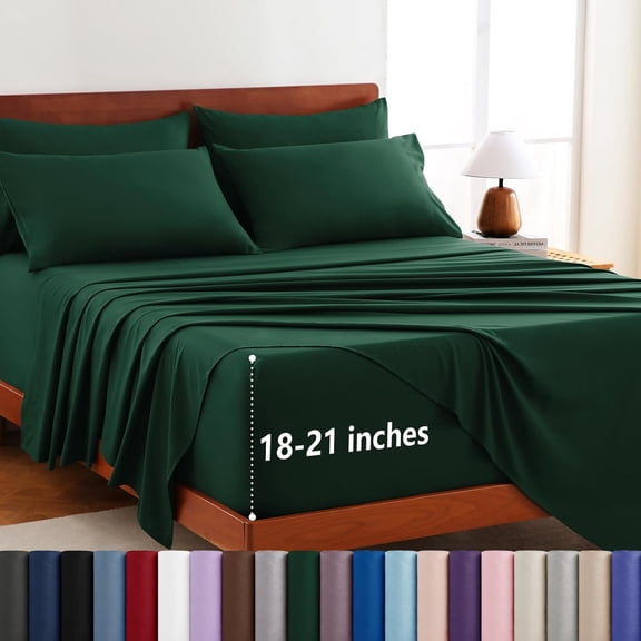 Extra Deep Pocket King Size Sheets Set - 6 Piece Microfiber King Sheets, Fits Mattress up to 21", Oeko-TEX Certified, Breathable Bedroom Decor Bedding, Easy & Secure Fit, Emerald Green