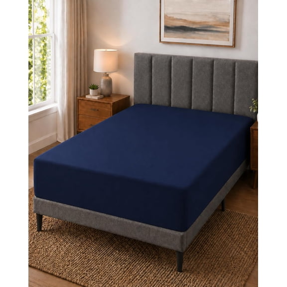 Extra Deep Pocket Navy Fitted Sheet Only - Fits 18-24 inch High Mattresses Bottom Sheet for Pillow Top & Air Beds,Soft with Around Elastic,Storage Bag Included
