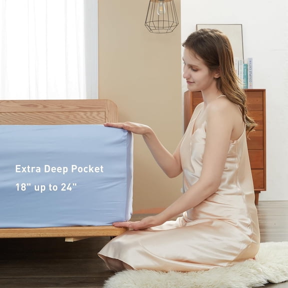 Extra Deep Pocket Queen Sheet Sets Fits 18"-24" in Deep Mattress - Cotton Queen Sheet Set, Powder Blue Hotel Luxury Soft Breathable Sheet Sets for Queen Bed Deep Pocket