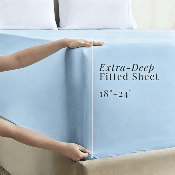 3/4 Pcs Extra Deep Pocket Sheet Set Ultra Soft Non-Irritating Fabric Fit 18-24 Inch Mattress Full Elastic Edge Holds Tight Durable Fade Resistant-Queen