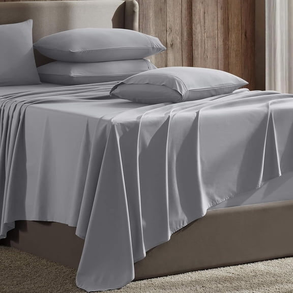 Extra Deep Pocket Sheet Sets, Luxury Soft 6 Piece Bed Sheet Set Fits Mattress 18-24 Inches - King, Grey