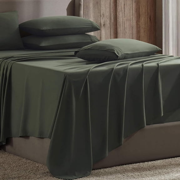 Extra Deep Pocket Sheet Sets, Luxury Soft 6 Piece Bed Sheet Set Fits Mattress 18-24 Inches - King, Olive Green