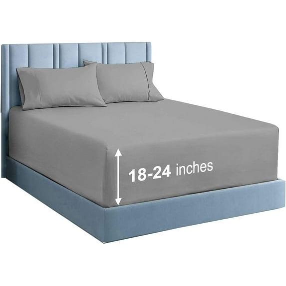 Extra Deep Pocket Sheets - 4 PC Sheet Set - Deep Pocket Cal King Sheets - Extra Deep Pocket Cal King Sheets - Extra Deep Pocket Fitted Sheet For High Drop 18 to 24 Inch Extra Deep, Ash Grey
