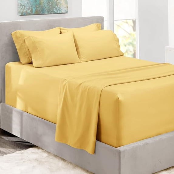 Extra Deep Pocket Sheets - Fits Mattress 18-24 Inches Deep - Extra Deep Pocket Full Size Sheets Sets - 6 Piece Full Size Sheets - Full Sheets Deep Pocket for Home, Bedroom, Apartment, Mellow Yellow