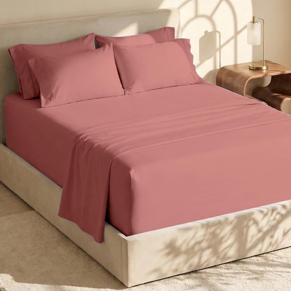 Extra Deep Pocket Sheets - Fits Mattress 18-24 Inches Deep - Extra Deep Pocket Split King Size Sets - 7 Piece Split King Size - Misty Rose
