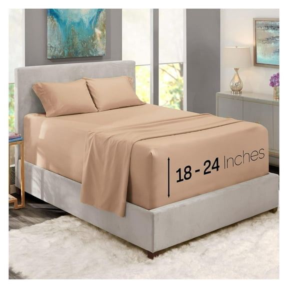 Extra Deep Pocket Sheets - Fits Mattress 18-24 Inches, Full Size Sets, 4 Piece, Taupe