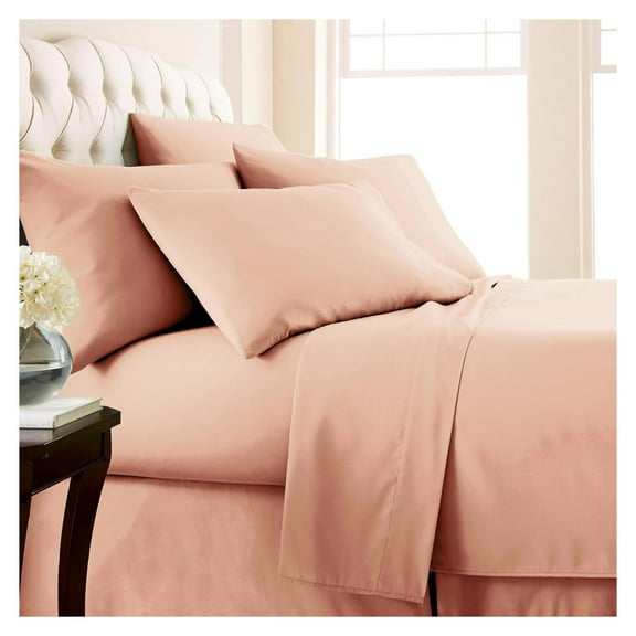 Extra Deep Pocket Sheets Set, 4-Piece Ultra-Soft Microfiber Bed Sheets with 21" Deep Fitted Sheet , Oversize Flat Sheet, 2 Pillowcases, Blush