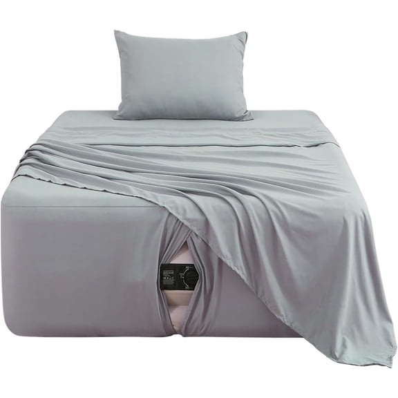 Extra Deep Pocket Twin Sheet Set for Air Mattress, 3 Piece Air Bed Sheets Set with 18-24 Inches Depth, Soft & Breathable Inflatable Bed Sheet Set with Flat Sheet, Fitted Sheet and Pillowcase, Grey