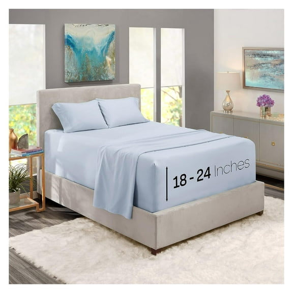 Extra Deep Pocket Twin Sheets - Fits Mattress 18-24 Inches, 4 Piece Set, Ice Blue