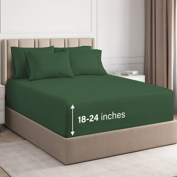 CGK Linens 6-Piece Extra Deep Pocket Sheet Set With Extra Matching Pillowcases - Queen Size Bed Sheets Fits 18"-24" Mattresses, Emerald Green