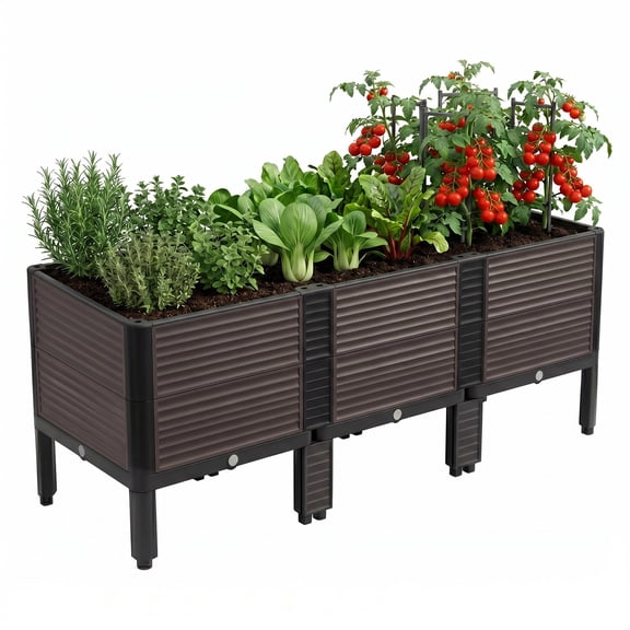 Extra Deep Raised Garden Bed with Legs, 3-Unit Modular Elevated Planter Box with Drainage Plugs, Tool-Free Assembly for Patio Balcony, Black-Brown, 48.42x16.06x19.21 Inch