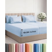 Extra Deep Split King Sheet Set - 7 Piece Breathable and Cooling Sheets - Hotel Luxury Bedding for Women, Men, Kids & Teens - Easy & Secure Fit - Soft and Wrinkle Free - Extra Deep Pockets - Sky Blue