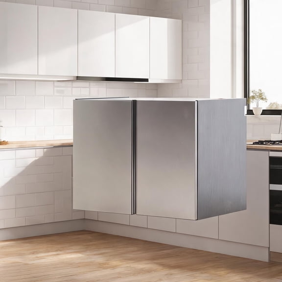Extra Deep Wall Mounted Garage Storage Cabinet, Slate Gray Melamine For Home Garage Organization
