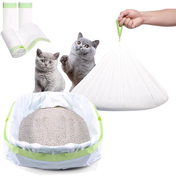 Asunby Extra-Durable Cat Litter Box Liners 28 Jumbo Drawstring Bags, 37" x 18", Extra-Thick for Easy Pet Cleaning