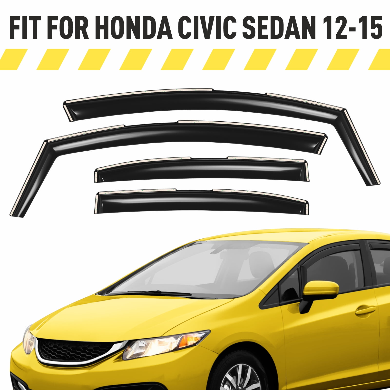 Extra Durable Window Deflectors In-Channel Window Visors Rain Guards Fit for Honda Civic 2012-2015 Sedan, Sun Visors, Wind Vent Visors, vent shades, Exterior Car Accessories - 4 pcs. AG0747