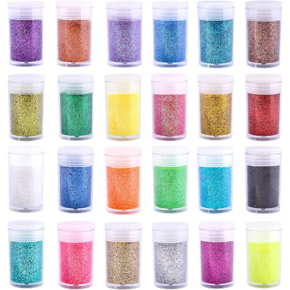 Extra Fine Glitter, Set of 24 Colors Arts , Crafts Loose Glitter Shaker for Hair Eye Lip Gloss Makeup, Slime and Tumbler Making (8g)